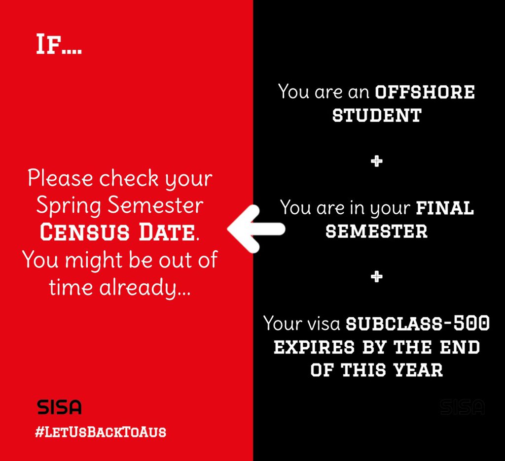 We highly recommend those students who are in their final months of their sub-class 500 to engage with your university agents and chalk out a plan of action like extension of 500, LOA etc. before your census date.
Issued in our community’s interest and awareness. #letusbacktoaus