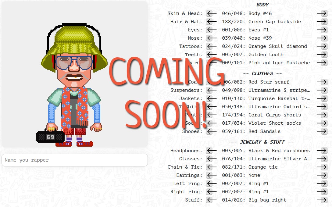 cyberrappers's tweet photo. Small preview of our minting panel.
You will be able to customise the #CyberRapper any way you want.
#NFTs #NFT #NFTCollectibles #NFTCollectible #NFTcollection #rap #rappers https://t.co/sBTbIw7rdC