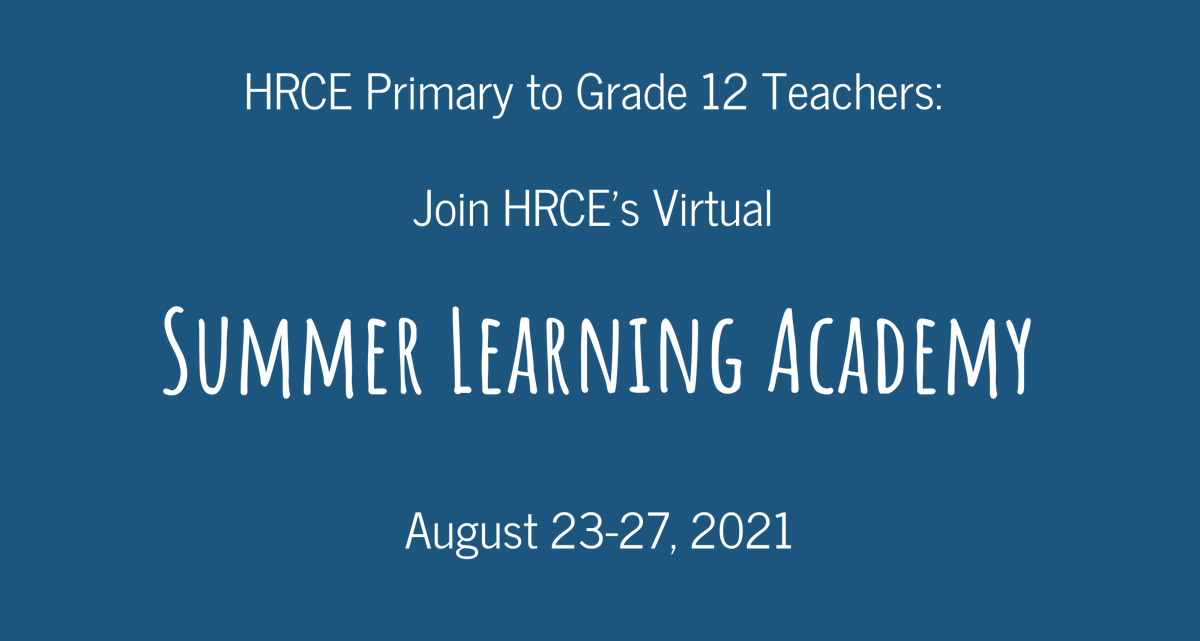 HRCE_NS's tweet photo. HRCE Teachers! Have you checked out our virtual Summer Learning Academy? 

Join us - August 23-27 - for sessions on math, literacy, the 7/8 renewed curriculum, Treaty Education, technology integration &amp; more. Pre-Registration is not required!

More info: https://t.co/QB6LL6JfEI https://t.co/EN4MXdjhX2