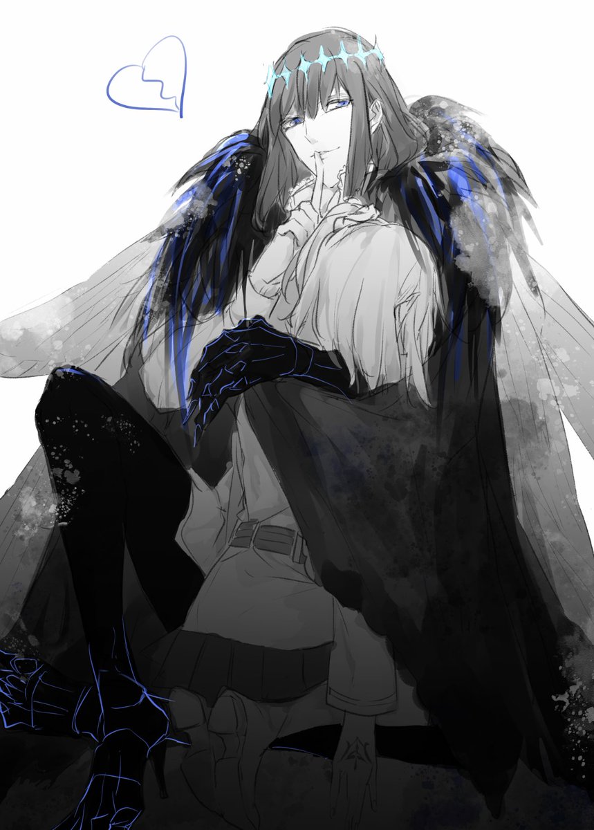 fujimaru ritsuka (female) ,oberon (fate) 1boy 1girl wings chaldea uniform crown blue eyes cape  illustration images