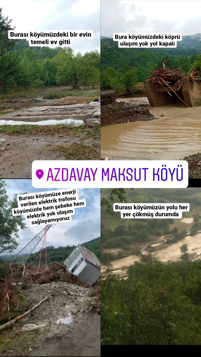 <a href="/haluklevent/">Haluk Levent ( Ahbap Ekibi )</a> Kastamonu Azdavay maksut köyü acil yardım bekliyor elektrik şebeke ve yol yok erzaklar sınırlı lütfen yardımcı olun yollar kapalı  iş makinelerine ihtiyaç var