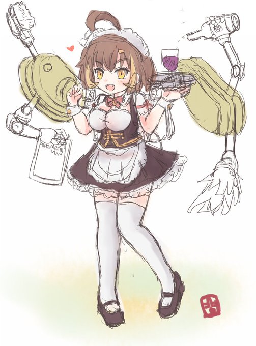 #コトダマン深夜のお絵かき60分一本勝負
今回は「服」ということでメイド服を着たシノブちゃんで参戦です!(*'▽')💕 