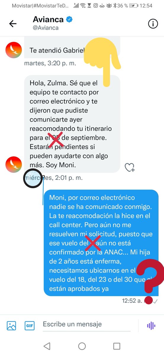 ZulmaCamacho7's tweet photo. @Avianca @AviancaEscucha completamos la semana esperando respuestas coherentes. Por DM me hablan de correos que NO he recibido. Aún no solucionan la solicitud de REACOMODACIÓN. Si bien tengo un itinerario para septiembre, el mismo se eligió porque no tuvo más opción. #solucion 🤬 https://t.co/EuFjXxeKM9