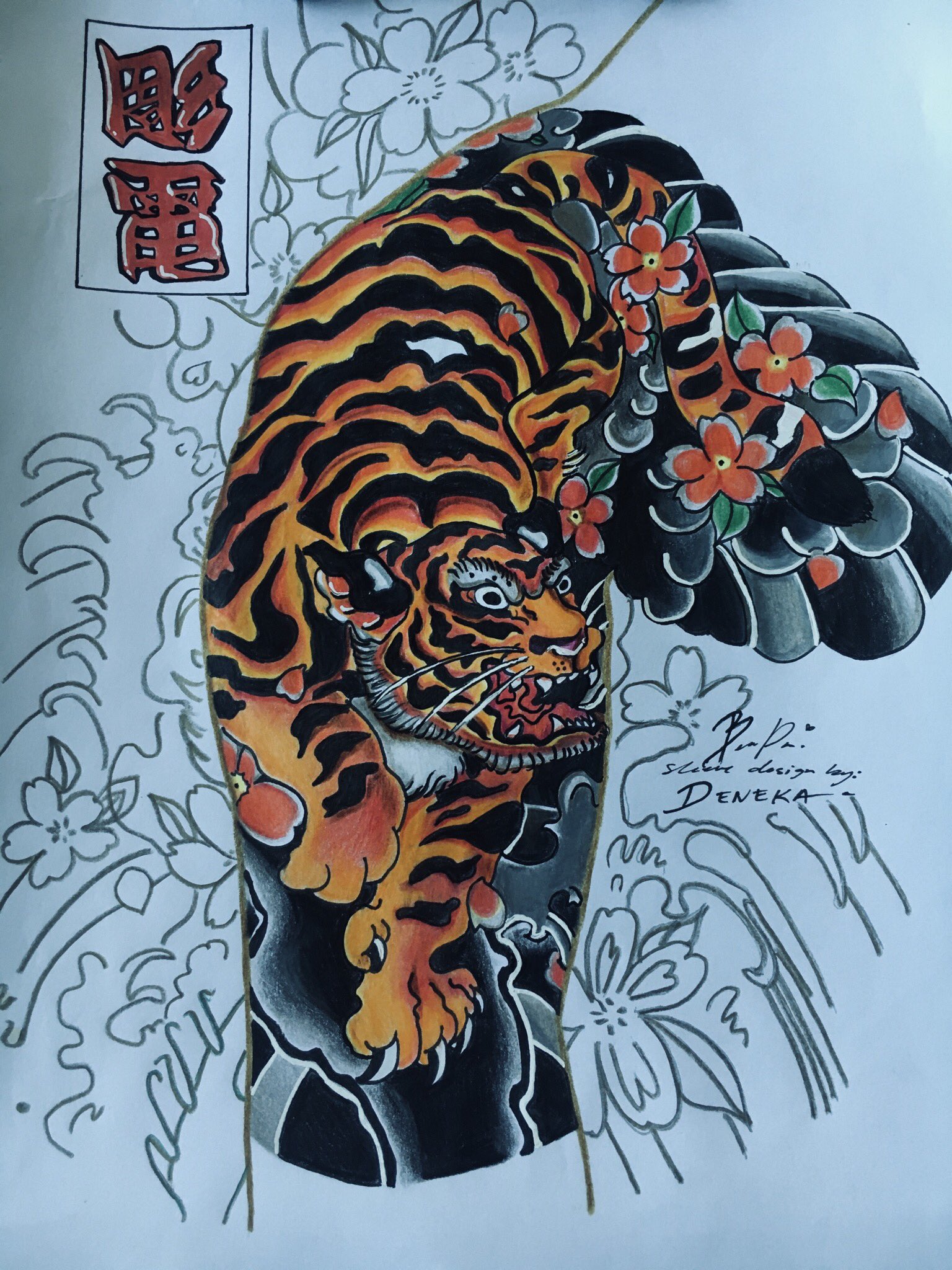 Tiger tattoo design with japanese decorative style Vector illustration by  Daniel Alfonso