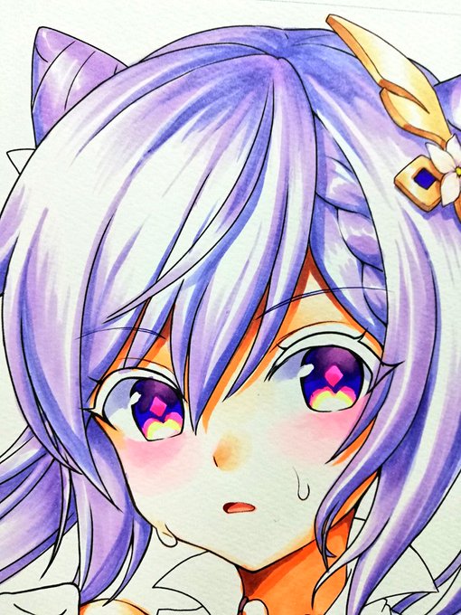 刻晴色紙Ver 3 を製作中、今回は個人的に一番コピックと相性のいい紙を使ってるのでいい感じに彩色しています。間に合えばいいけど…💧 