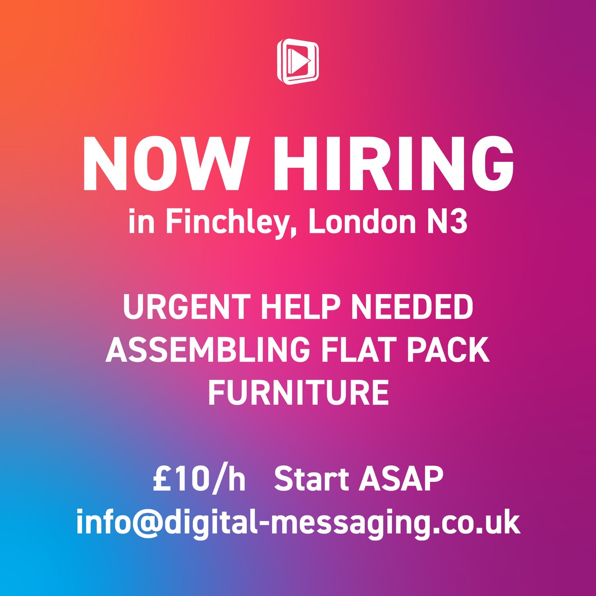 digimessaging's tweet image. Now hiring urgently in Finchley, London N3