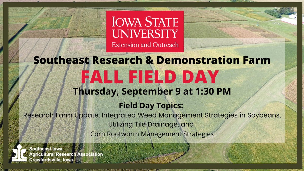 rkvittetoe's tweet image. Have rootworm issues? @erinwhodgson will be joining at the ISU SE Research and Demonstration Farm's Fall Field Day on Sept. 9 at1:30 to share management strategies against corn rootworm &amp;amp; share what we saw with our rootworm management demo at the farm! #ISUCrops @MillennialAgron