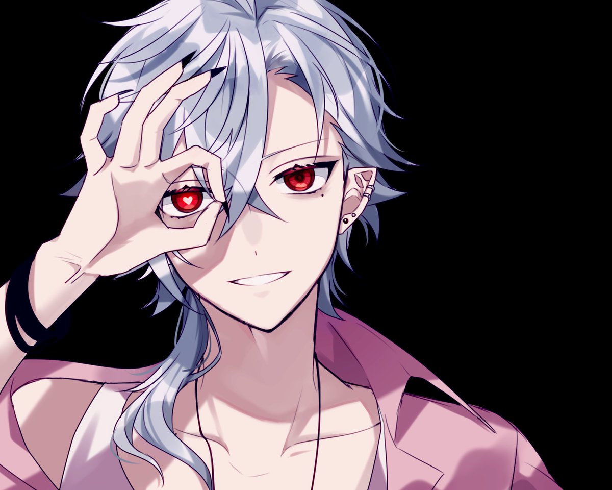 1boy male focus red eyes solo pointy ears jewelry mole  illustration images