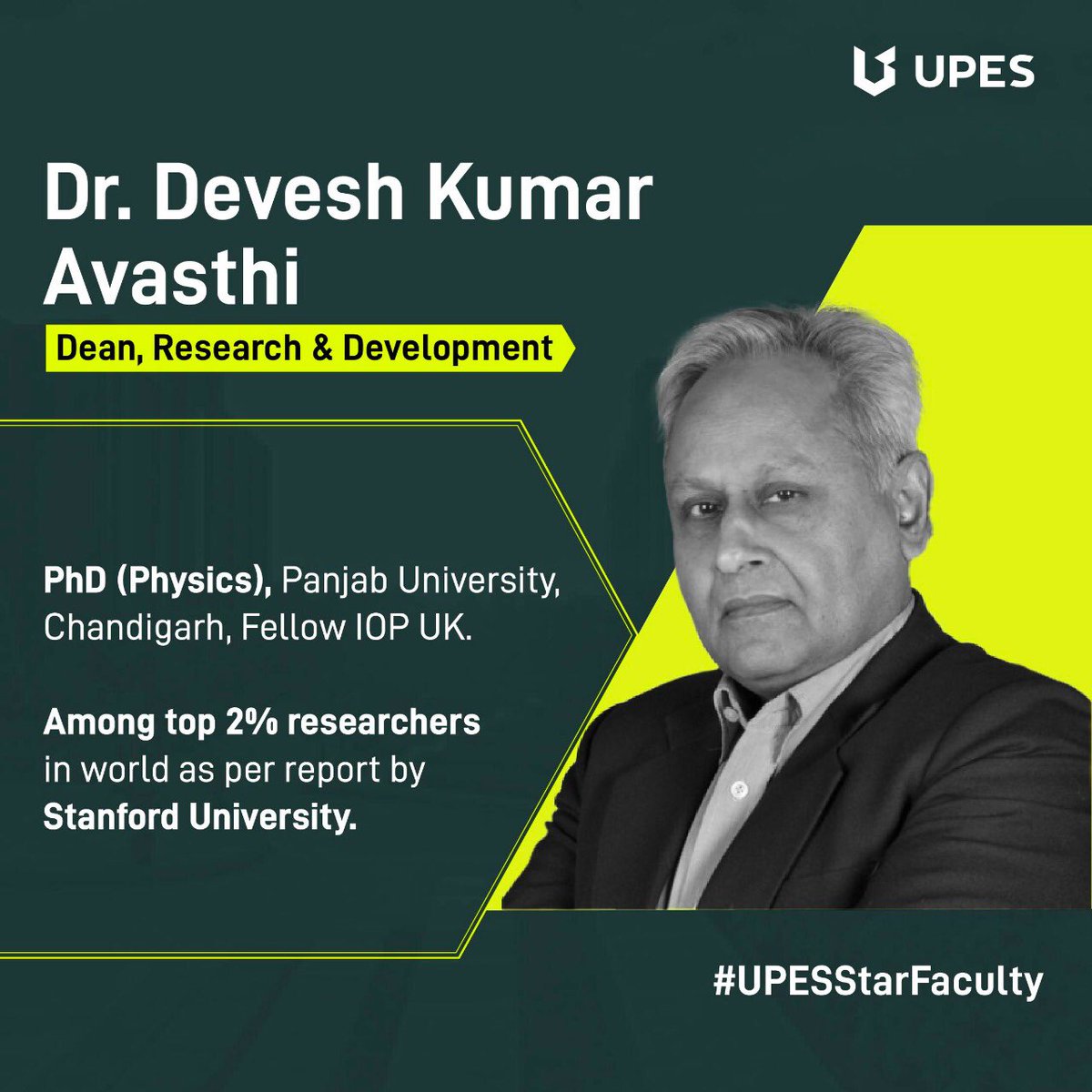 UPESDehradun's tweet photo. Meet Dr. Devesh Kumar Avasthi, Dean, Research & Development, UPES, who brings with him, almost 4 decades of experience in teaching and research in higher education. We look forward to #LearningUninterrupted from our #StarFaculty. Know More: https://t.co/Q0PQk9eUnl https://t.co/EnlfGuoWwK