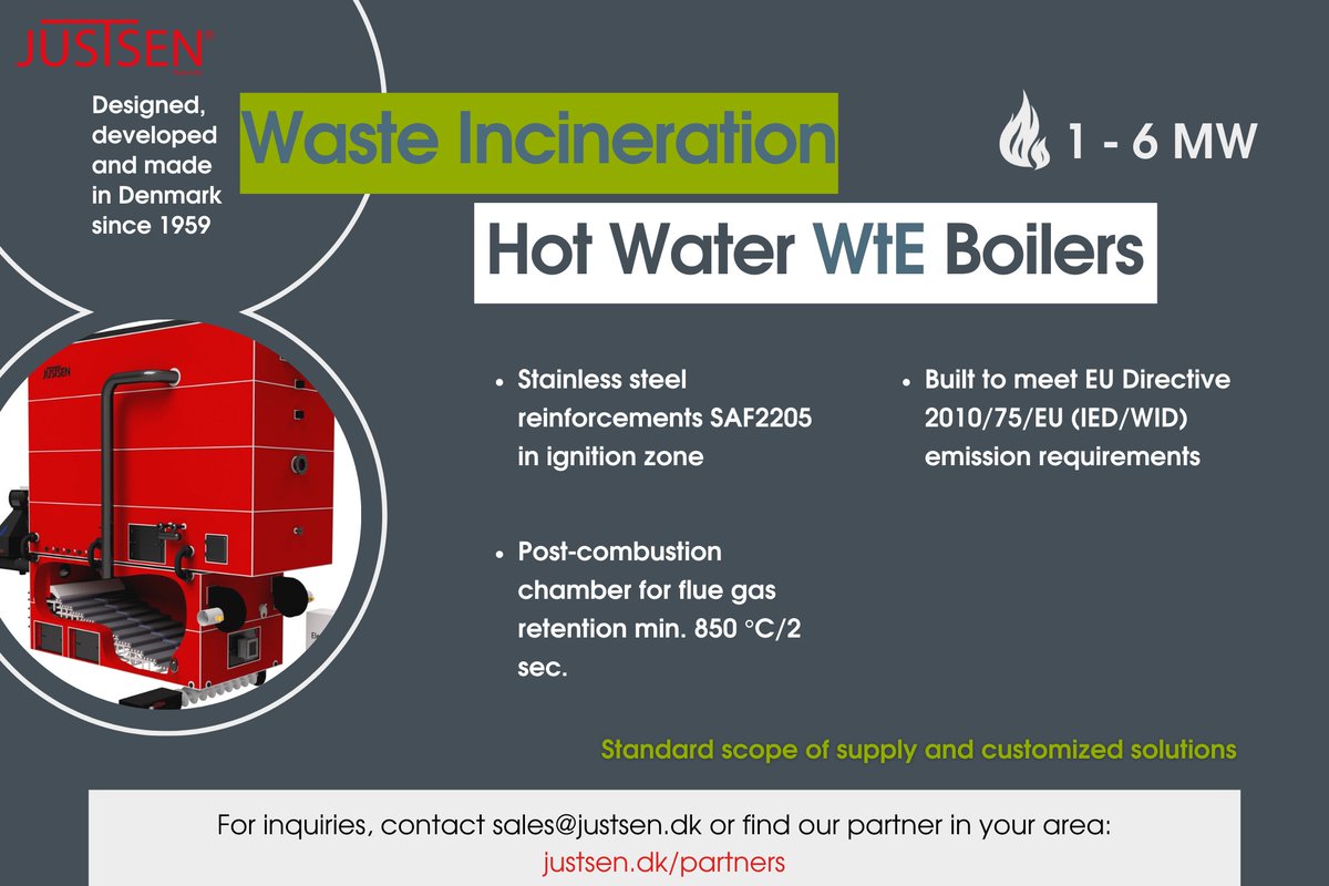 JustsenEnergi's tweet image. Introducing Justsen #wastetoenergy solutions for 1 MW – 6 MW boiler systems. Contact one of our technical partners close to you or inquire through Justsen at sales@justsen.dk.
#justsen #boilers #woodwaste #industrial