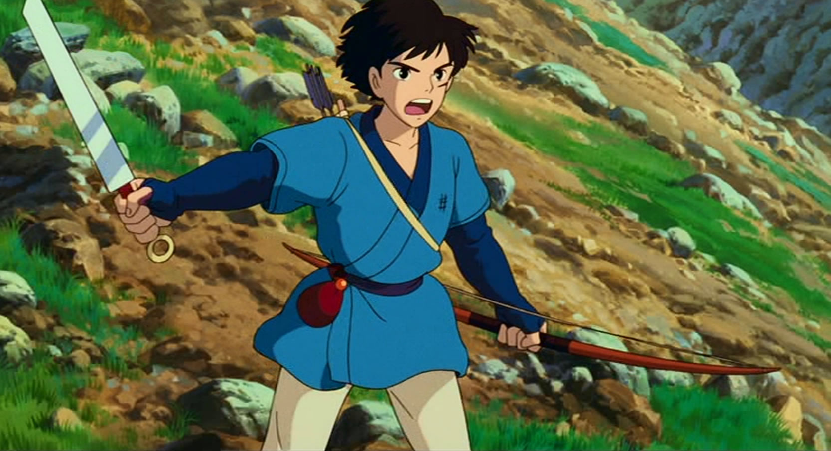 ジブリのせかい 非公式ファンサイト アシタカの使っている刀は 蕨手刀 わらびてとう といいます 柄頭が早蕨を巻いた形に見えるため そう呼ばれています 蝦夷が好んで使ってたもので 奈良時代を中心とするその前後に盛行した刀です もののけ姫