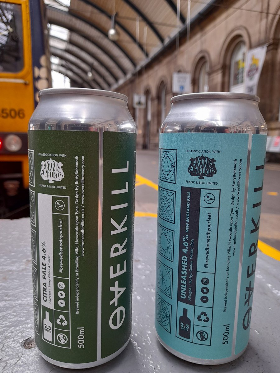 Two new small batch beers from <a href="/OverkillBrewery/">OverkillBrewery</a> (based at <a href="/brandlingvilla/">Brandling Villa Ⓥ</a> South Gosforth) have landed today:
CITRA PALE
&amp;
UNLEASHED
New England Pale
Both #vegan friendly
Both in tall-boy 500ml cans

#craftbeer #veganbeer #trainbeer #localbeer #Newcastle #CentralStation #shopindie
