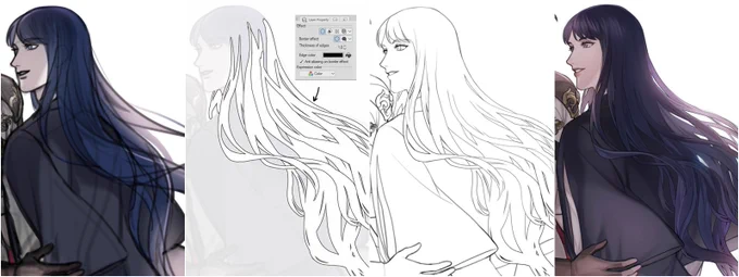 ลองใช้ border effect ของ Clip Studio Paint ทำผมพริ้วๆ
สะดวกชีวิตมากกกกก 