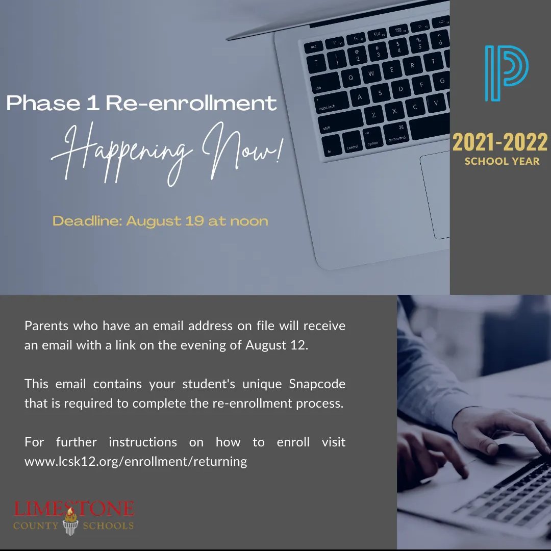 To ensure all student contact information is correct following the District's switchover to PowerSchool, we are asking all returning Limestone County students to re-enroll for the 2021-2022 school year.