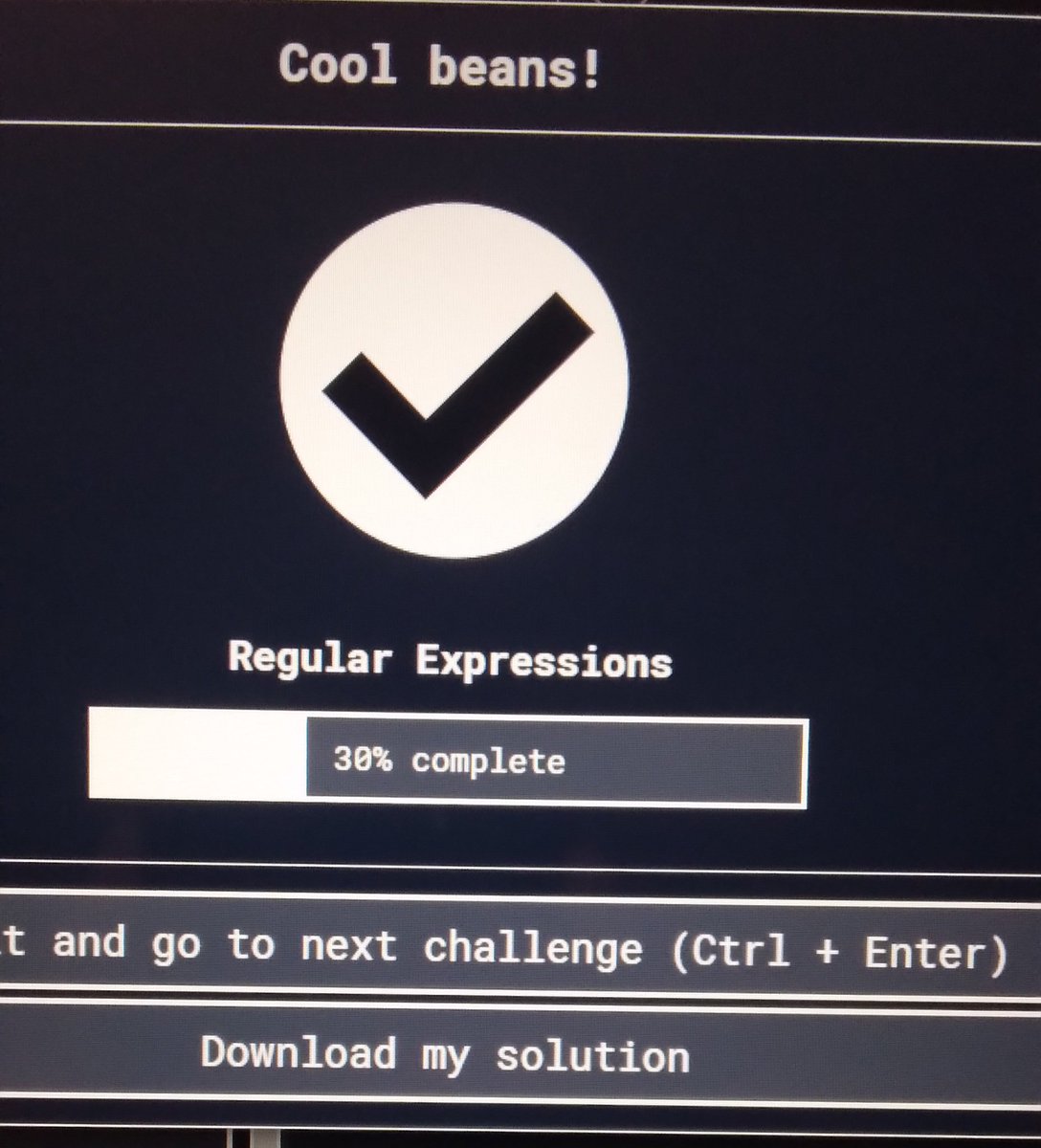 _iamdeveloper's tweet image. 5-6_Days of #100DaysOfCode
Read about ES7,ES8,ES9,ES10 learn some new features, Thank you for your advise🥰@matanbobi
And also start Regex
30%complete in #freeCodeCamp 😉🥰
