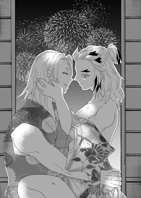 #宇煉ワンドロワンライ(@uren_1h_RT)
お題は【迎iえi火】と【跡】をお借りしました
花火も迎iえi火ということで…♪ 
