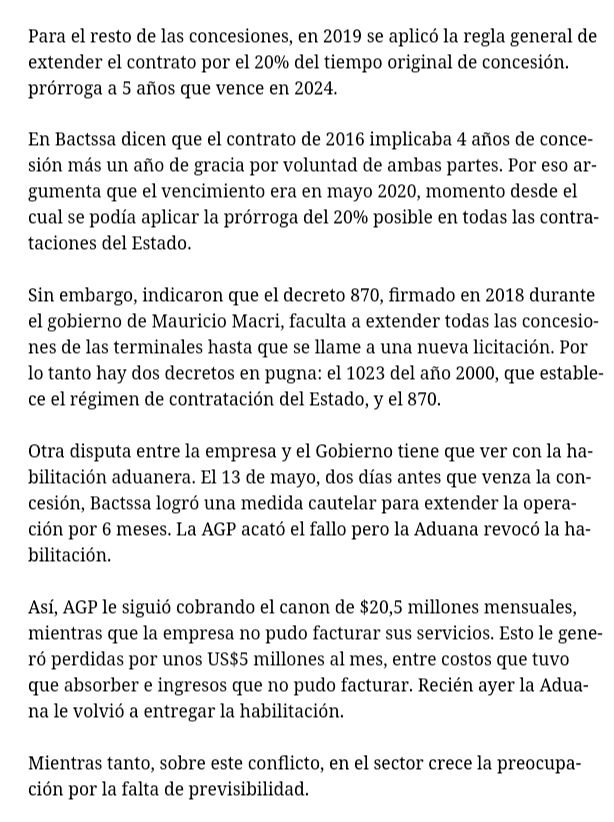 BautiGonzalez (@gonbauti) on Twitter photo 1/2
Puerto de Buenos Aires🇦🇷 <a href="/AGPuertos/">AGP</a> @JoseBeniOK
En Números:
Distribución de carga, TEUs en % y Facturación anual en millones de u$s
ANTES del cierre de Terminal 5
<a href="/DPWBSAS/">DP World Buenos Aires</a> 42% y
u$s 126 millones
<a href="/APMTerminalsBA/">APM Terminals Buenos Aires</a> 32%
u$s 96 millones
<a href="/BACTSSAOK/">Hutchison Ports BACTSSA</a> 26% y
u$s 78 millones
Sigue 1/2
Puerto de Buenos Aires🇦🇷 <a href="/AGPuertos/">AGP</a> @JoseBeniOK
En Números:
Distribución de carga, TEUs en % y Facturación anual en millones de u$s
ANTES del cierre de Terminal 5
<a href="/DPWBSAS/">DP World Buenos Aires</a> 42% y
u$s 126 millones
<a href="/APMTerminalsBA/">APM Terminals Buenos Aires</a> 32%
u$s 96 millones
<a href="/BACTSSAOK/">Hutchison Ports BACTSSA</a> 26% y
u$s 78 millones
Sigue