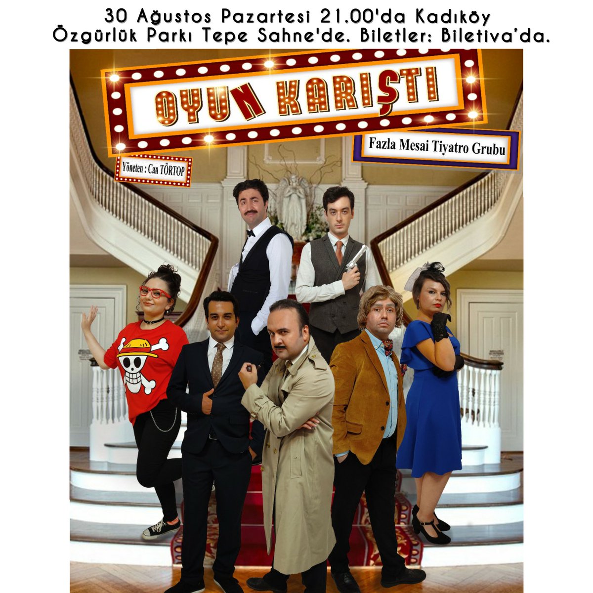 'Oyun Karıştı' 30 Ağustos Pazartesi saat 21.00'da Kadıköy Selamiçeşme Özgürlük Parkı Tepe Sahne'de 🎭
Biletler: <a href="/Biletiva/">Biletiva</a> 🎫

Bekliyoruz ☺

<a href="/tiyatroyuncular/">Tiyatro Dünyası Oyn.</a> <a href="/cantortop/">Can Törtop</a> <a href="/MufitCanSACINTI/">Müfit Can Saçıntı</a> <a href="/nedimsaban/">nedim saban</a> <a href="/KadikoyEtkinlik/">KadıköyEtkinlik</a> <a href="/ist_tiyatrolari/">İstanbul Tiyatroları</a> <a href="/behzatuygur/">Behzat Uygur</a> <a href="/cdavran/">Cem Davran</a> <a href="/UurKanbay/">Kanbay</a> <a href="/gazetekadikoy/">Gazete Kadıköy</a>