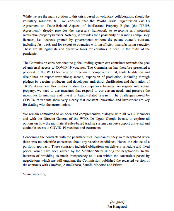 Andrew Goldstein @andrewmakebluesky.bsky.social (@andrewmaketweet) on Twitter photo Groups worldwide called on <a href="/EU_Commission/">European Commission</a> to act to #EndVaccineApartheid.
In this months overdue response from <a href="/IamPerHaugaard/">Per Haugaard</a> <a href="/vonderleyen/">Ursula von der Leyen</a>, they say they share the goal of global vaccine equity but:
β Won't push patent waiver
β Are donating doses at a snail's pace
Unacceptable Groups worldwide called on <a href="/EU_Commission/">European Commission</a> to act to #EndVaccineApartheid.
In this months overdue response from <a href="/IamPerHaugaard/">Per Haugaard</a> <a href="/vonderleyen/">Ursula von der Leyen</a>, they say they share the goal of global vaccine equity but:
β Won't push patent waiver
β Are donating doses at a snail's pace
Unacceptable