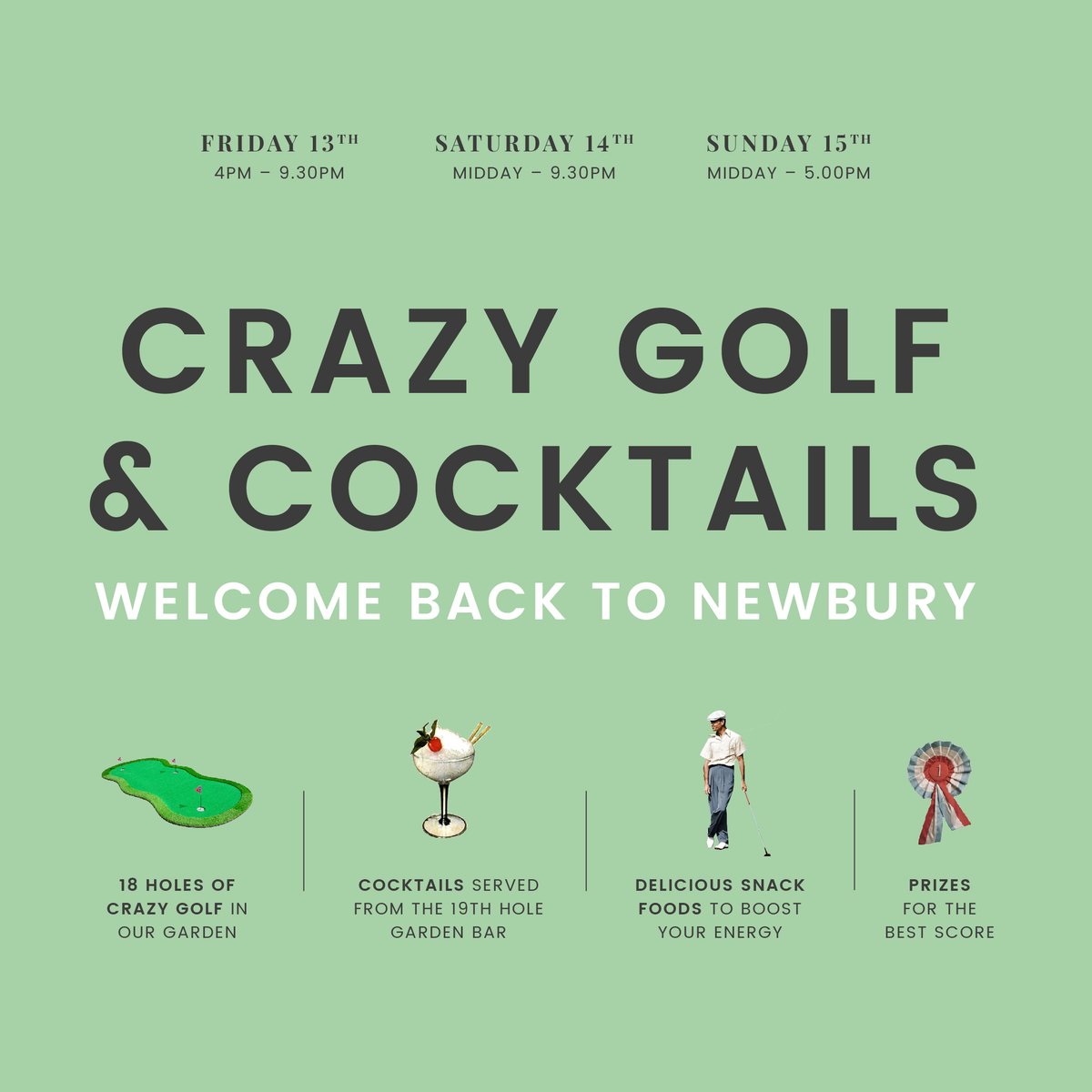 Visit Newbury (@visitnewbury) on Twitter photo Don't miss out on <a href="/NewburyDolphin/">The Dolphin, Newbury</a>'s Crazy Golf and Cocktails TODAY at 4pm which you can catch right through to Sunday, 12 noon till 5pm - the same time <a href="/DiscoShed/">Disco Shed</a> is in Newbury for our Summer Series of Events! visitnewbury.org.uk/events/summer-…
<a href="/NewburyMums/">Newbury Mums</a> <a href="/WBerksDigital/">West Berks Digital</a> @WestBerksMums Don't miss out on <a href="/NewburyDolphin/">The Dolphin, Newbury</a>'s Crazy Golf and Cocktails TODAY at 4pm which you can catch right through to Sunday, 12 noon till 5pm - the same time <a href="/DiscoShed/">Disco Shed</a> is in Newbury for our Summer Series of Events! visitnewbury.org.uk/events/summer-…
<a href="/NewburyMums/">Newbury Mums</a> <a href="/WBerksDigital/">West Berks Digital</a> @WestBerksMums