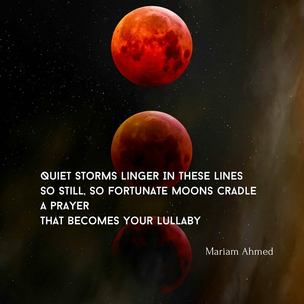 offendingadam's tweet photo. Quiet storms linger In these lines
So still, so fortunate Moons cradle
A prayer
That becomes your lullaby

— Mariam Ahmed (@mariamcredible), from MAP: Moments of Astral Projection https://t.co/5d0NFz0S48 https://t.co/hN5xyX0GfQ