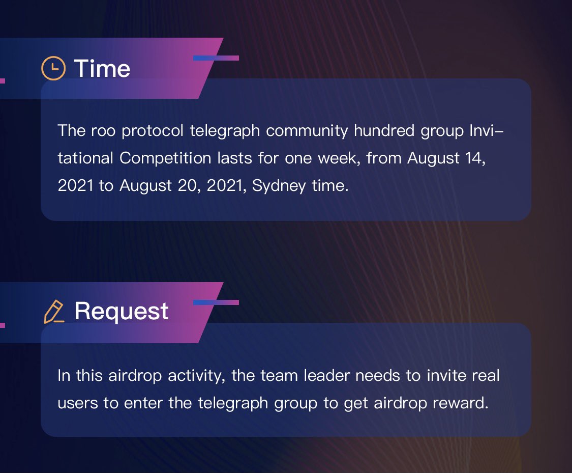 Rooprotocol's tweet photo. #RooProtocol community invitation program is officially launched. Now join us🚀🚀🚀

In the following activities, you can clearly understand the introduction of this activity⬇️⬇️⬇️

#RooProtocol #AirdropCrypto #BSC #DeFi https://t.co/ibP60rlC5v