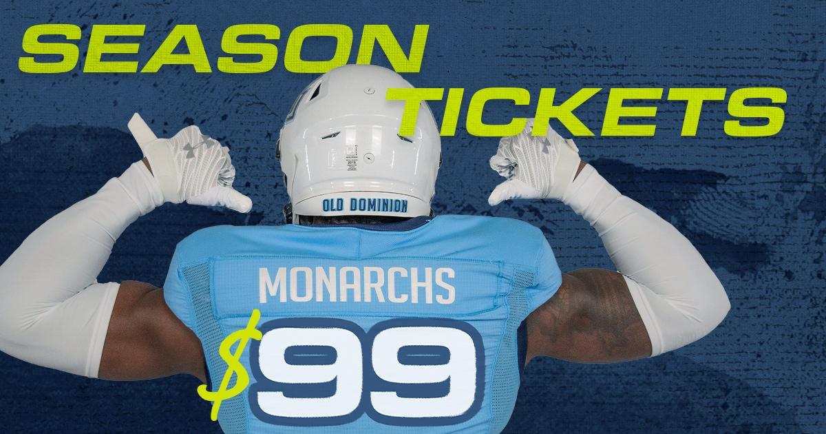 See every ODU home game for just $99 bucks. The best seats go fast. Hurry!
#ODUFootball | #BringBackTheRoar | #Monarchs