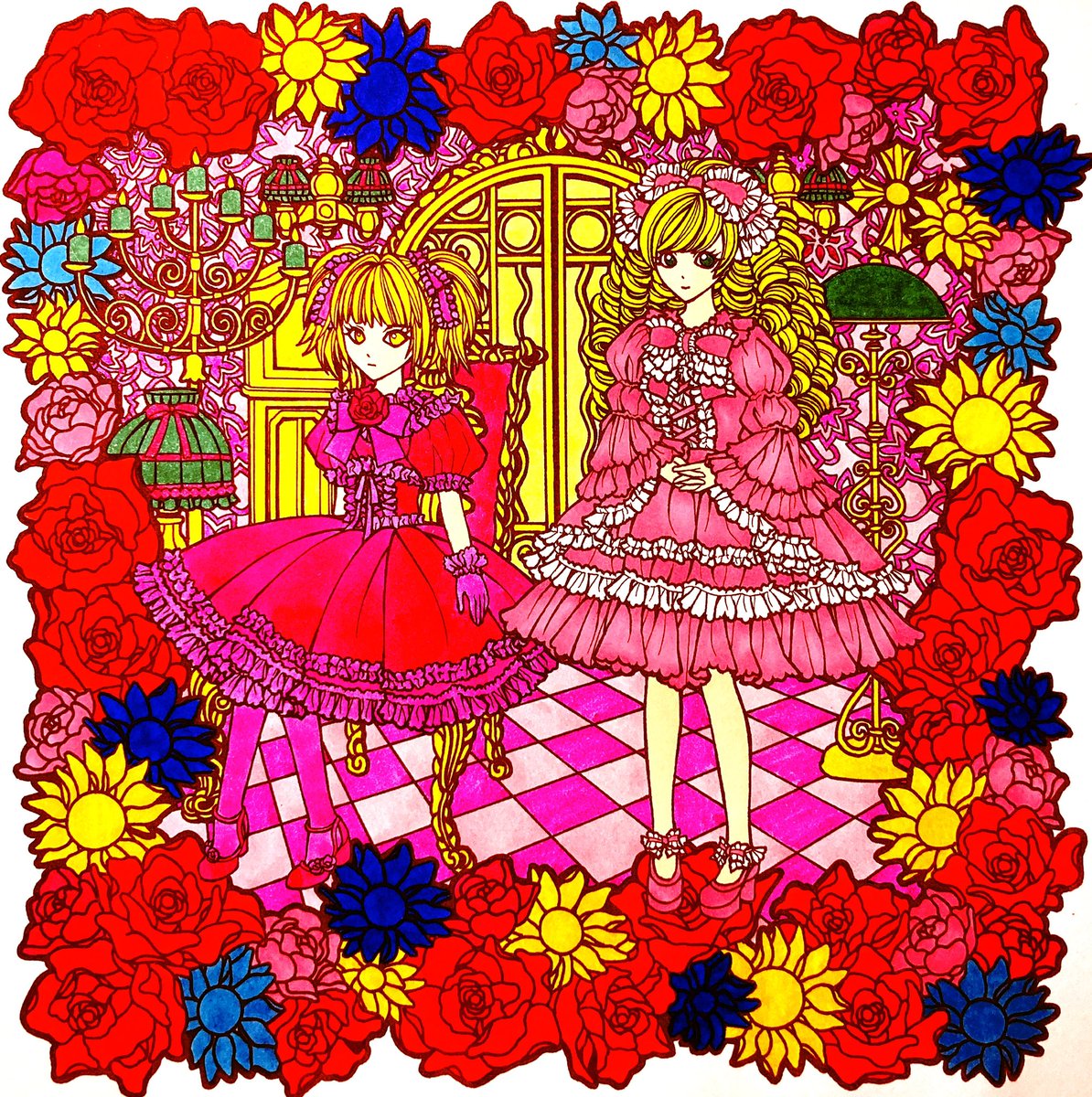 極彩色のゴスロリ手描きイラスト ブログ書きました 壁紙まで手描きで描いてるの 松元美智子の漫画ツイートのイラスト