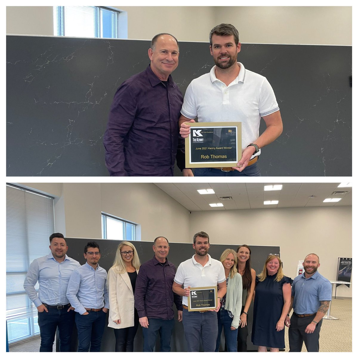 Congratulations to Rob Thomas who wins the June 2021 Kenny Award! Rob was recently promoted to West Region Business Manager <a href="/CambriaSurfaces/">CambriaSurfaces</a>.  Rob and I went through our new-hire training together last November. Not surprised to see the impact he has made so quickly #wearecambria