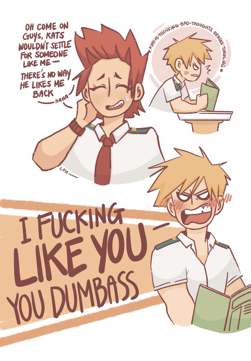 asdfghjkiri's tweet photo. #KrBkMonth2021 Day 11: “I Like You”

It’s the nth time Bkg overhears Kiri convincing himself that he doesn’t deserve Bkg and he is Not Having It this time. 😤

bkg: screw waiting for him to confess, I’ll dO IT MYSELF.
.
.
.
#krbk #kiribaku #bakugoukatsuki #KirishimaEijirou https://t.co/4ADTMS54EJ