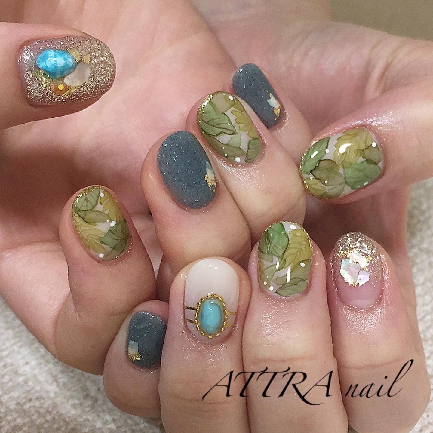 Attra Nail 倉敷ネイルサロン 緑が可愛い ボタニカルネイル リーフ柄ネイル リゾートネイル 水彩アート フットネイル フットジェル フットジェルネイル アトラネイル 倉敷ネイルサロン T Co Ln9y92hjxp Twitter