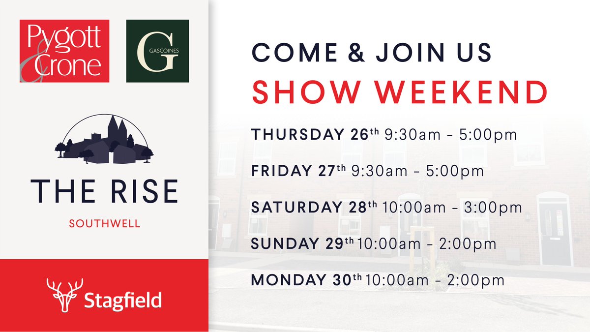 PygottandCrone's tweet photo. Come &amp; join us at The Rise show weekend, taking place on the upcoming August bank holiday weekend! 🏡🔴 

For more information on this exclusive development located in the minister town of Southwell &amp; available plots visit https://t.co/tkCPfZc08B ✅ https://t.co/t6OdjyUQ3Q