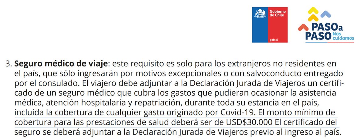 jazapico's tweet photo. @Minrel_Chile Hola! para ingreso a Chile desde el extranjero se requiere: pasaporte sanitario (declaración jurada), PCR y formulario de seguimiento. Eso indica la webpage de Min. Rel. Exteriores. Pero encontré un PDF que pide seguro médico de viaje. Es necesario también? https://t.co/HoU7s4CnuP