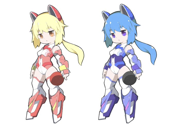 【コンテスト参加】【応募条件に同意します】#デスクトップアーミー
名前「ラリーハウンド」スポーツは卓球です
赤はアタックタイプの「スマッシュフォックス」
青はコントロールタイプの「サーブウルフ」
赤青仲は良いがダブルスでは作戦の意見が分かれ、噛みつき合いの喧嘩をしてる姿がよく見られる 