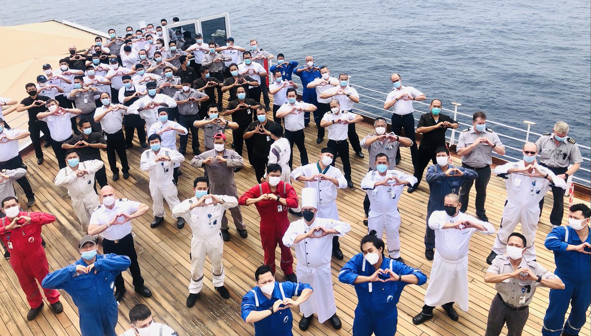 We're #FridayFeeling this photo of our amazing team members aboard Zuiderdam sending all of their love to our guests. They can't wait to #seayousoon! 📷 Zuiderdam's Katie and Noeline.