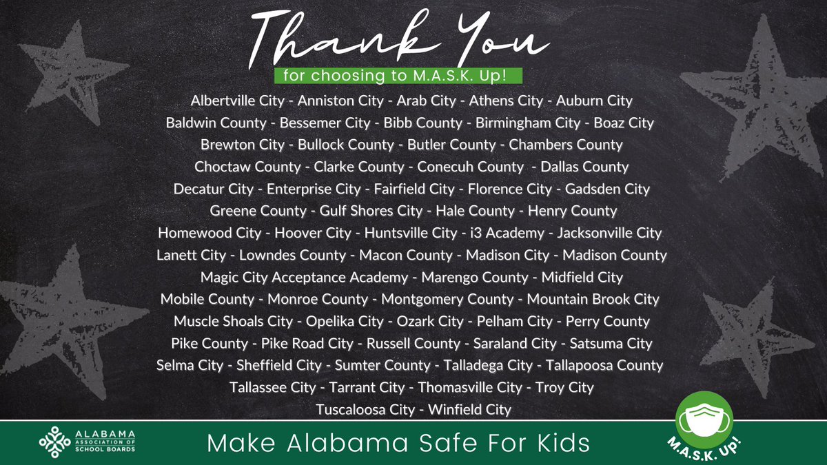 AlaSchoolBoards's tweet photo. THANK YOU for choosing to M.A.S.K Up! 🌟#MakeALSafeforKids #MaskUpAlabama https://t.co/LDf5TwOhyH https://t.co/MnFXcD3alM
