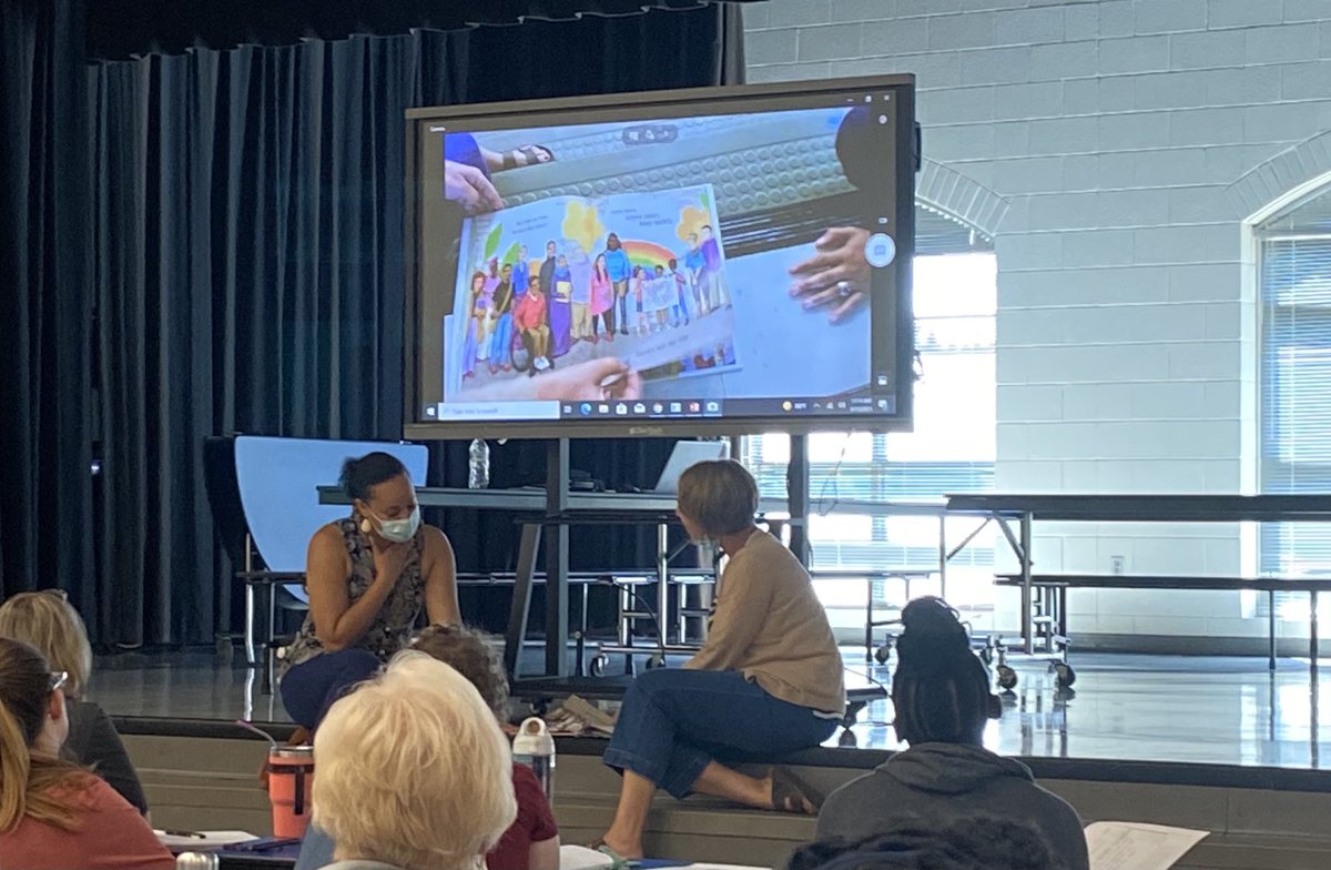 Mrs_KThompson's tweet photo. Ending our @OldPointeElem staff meeting with a read aloud from @bchiverswhite & @MrsSconyers! #ATeacherLikeYou #Support #OldPointeStrong #OneTeamOneMissionOneRockHill 🐾 📚 https://t.co/7rClSB0QvH