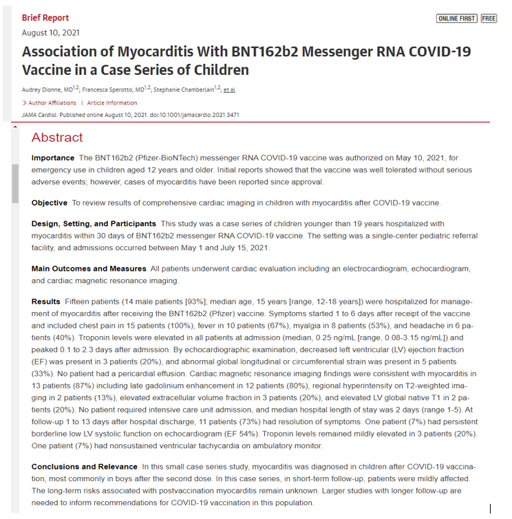 andrewbostom's tweet image. 1/ Boston Children’s Hosp series of 15 (14M/1F) post Pfizer C19 vax myocarditis cases revealed 80% had “late gadolinium enhancement” (LGE) on MRI, a prognostic marker assoc with ↑↑ed risk (~4.6-fold) for adverse cardiac events long term.