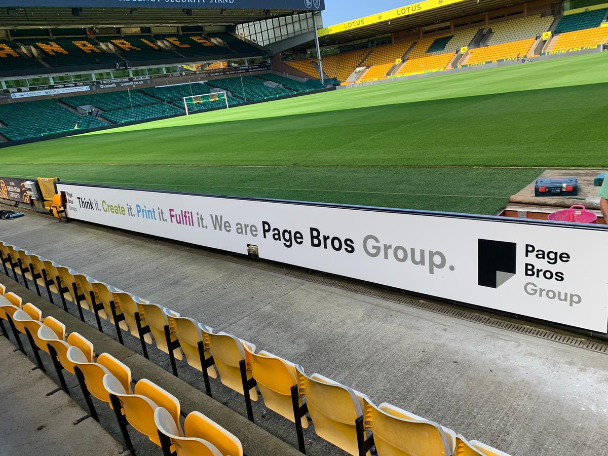 1 day to go! ⚽️

Signage is up at Carrow Road ready for the first <a href="/NorwichCityFC/">Norwich City FC</a> game of the season tomorrow! 

Who’s excited? 🤩 #OTBC #NCFC #partners