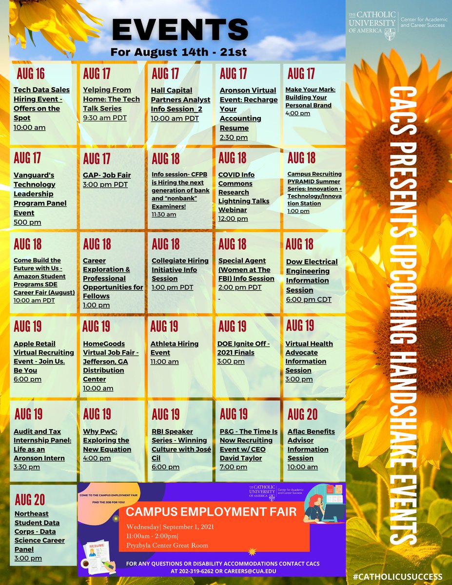 We are so excited!😆First day of classes is around the corner!

Check out some events happening in the upcoming week➡️bit.ly/CACS-Events-Au…

Sign up on Handshake 🤝