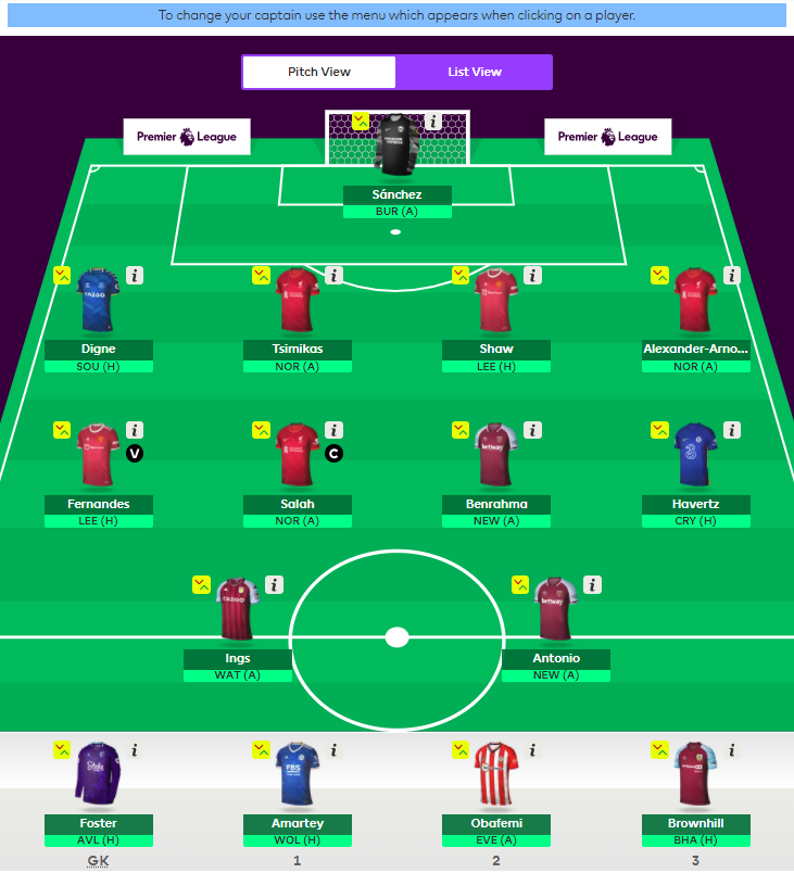 Price_R6's tweet photo. @LetsTalk_FPL Any comments on my line up i have 1.5 ITB for Son in week 2 for Havertz. https://t.co/bv3GpNtU1B