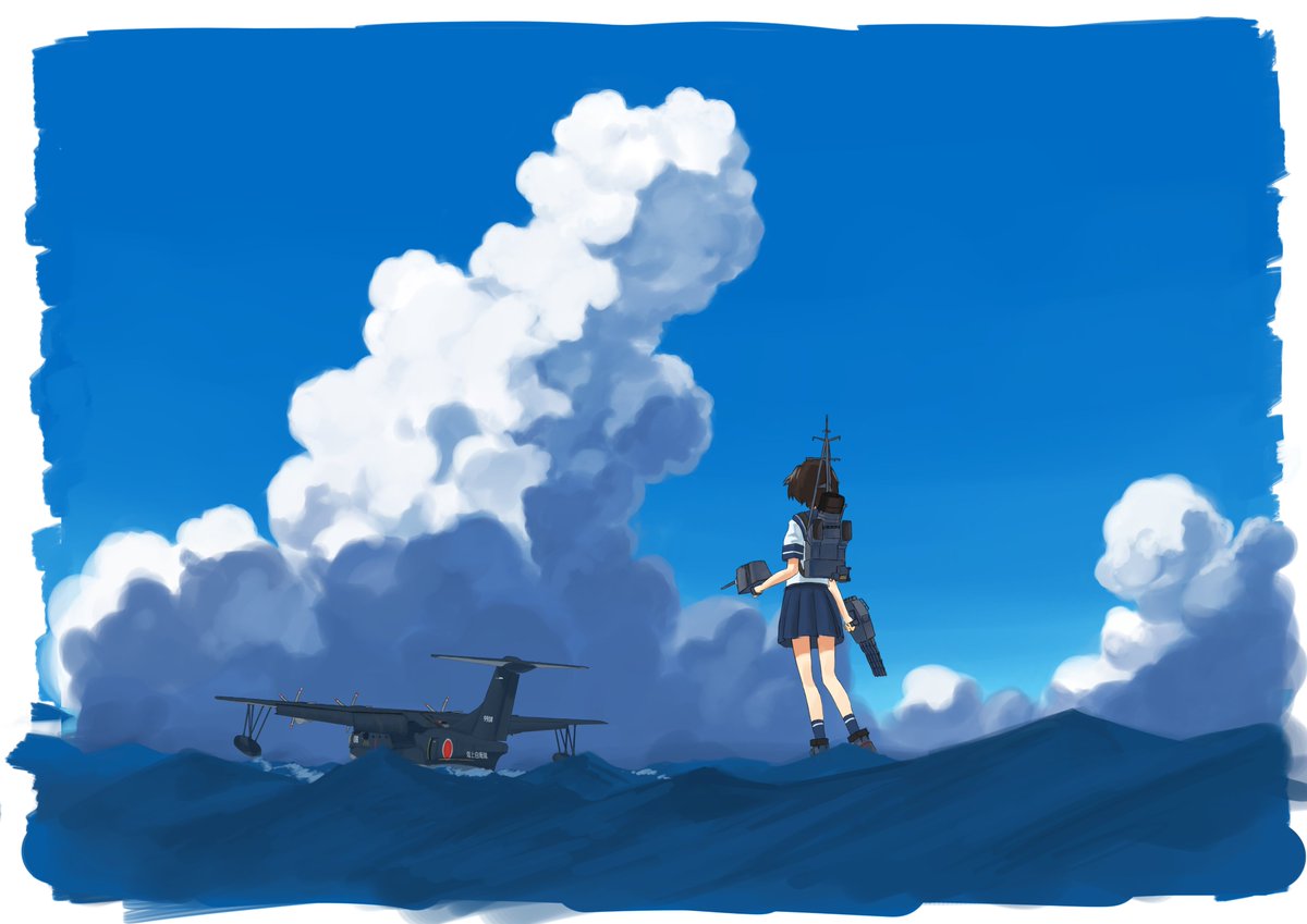 吹雪(艦隊これくしょん) 「#青い画像で体感温度をさげる 
空の青だったり海の青だったり 」|らみなーふろうのイラスト
