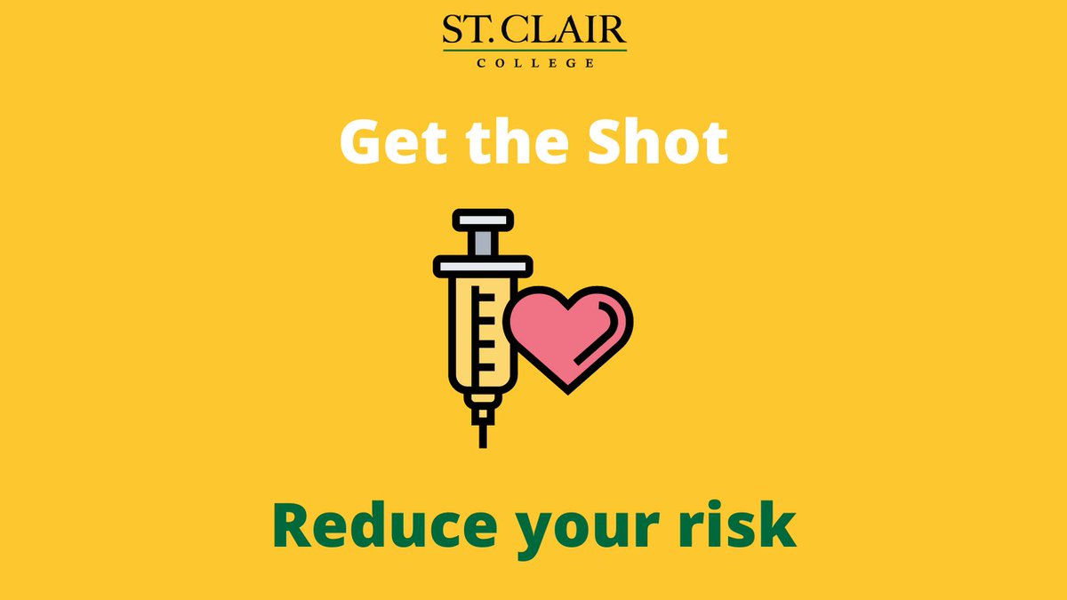 StClairCollege's tweet image. Classes are starting soon. Protect yourself, and don't risk getting COVID-19.
Everyone age 12 and up is eligible.
Find vaccines near you at Ontario.ca/bookvaccine
#GetTheShot