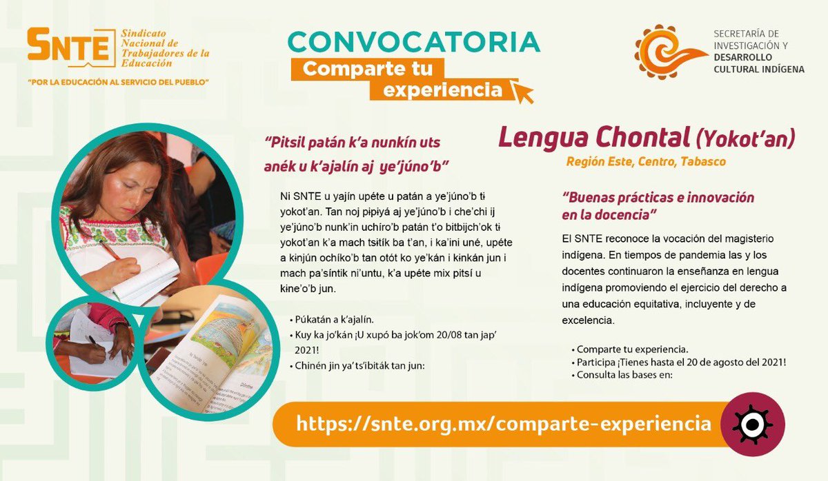 SECCION35_SNTE's tweet photo. #TodosSomosUno 🙋‍♀️🙋‍♂️
#NosVemosEnLaEscuela 🏤

👉#Chontal (Yokot´an)
zonas este/centro Tabasco👈
Se agota el plazo ⌛ para participar en compartir tu experiencia en innovación de la práctica docente ante la pandemia #COVID19 🦠

👉Convocatoria #SNTE 🍎📚👇
https://t.co/QQ6AH1ePQd https://t.co/EW770GyGBm