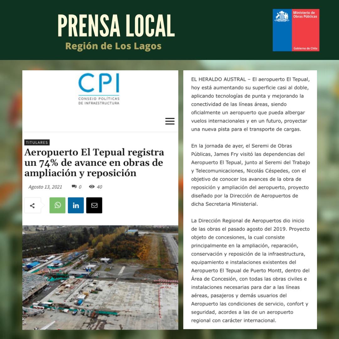 moploslagos's tweet photo. #MopLosLagos🦺🚧
#DGCMop #DAPMop
PRENSA INFORMATIVA @consejo_cpi
Aeropuerto El Tepual registra un 74% ✈️ de avance en obras de ampliación y reposición.
👉 Nota completa: https://t.co/SCsVGzCxlj https://t.co/ynnFvCCzR7