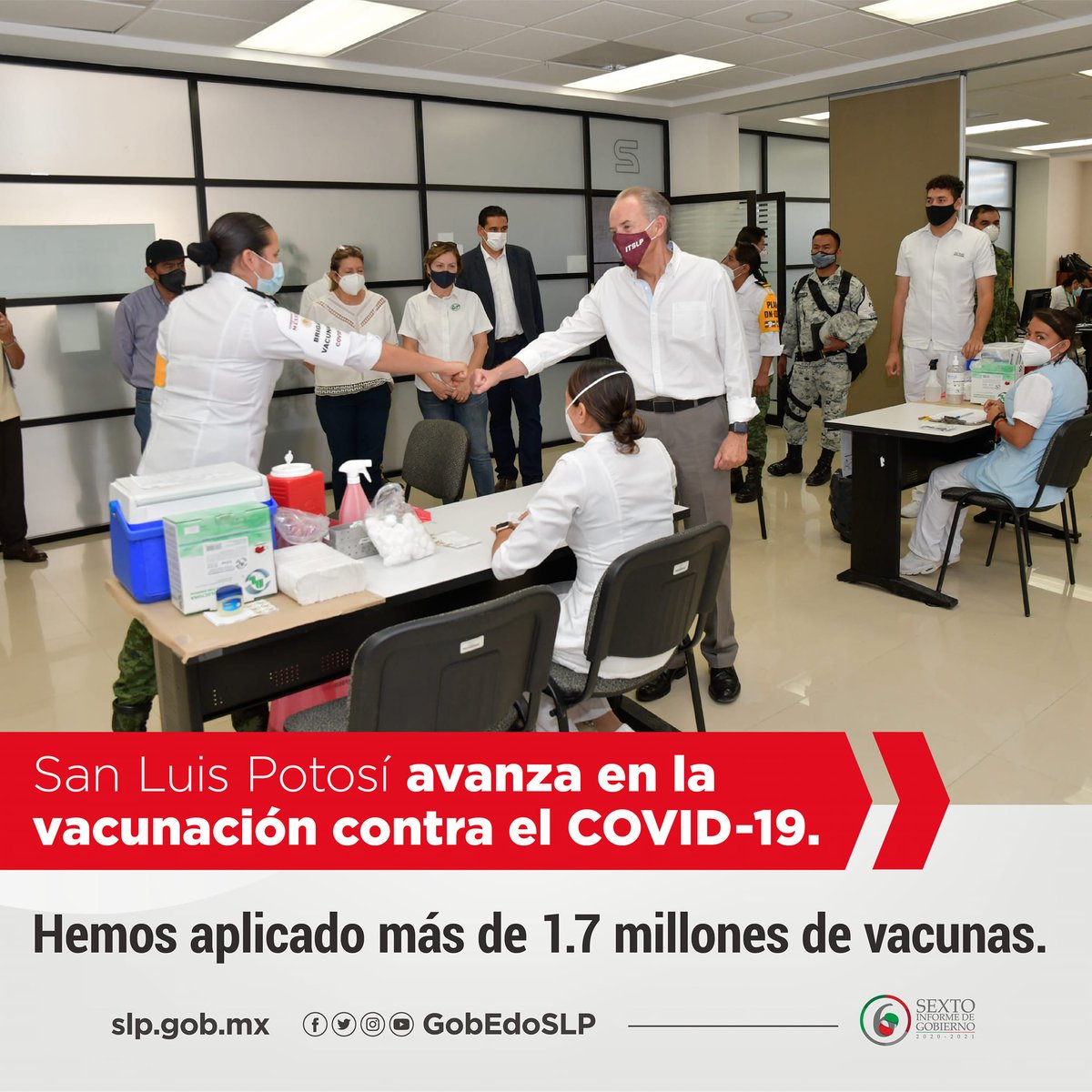 San Luis Potosí avanza en la vacunación contra #COVID19, hemos aplicado en el estado más de 1.7 millones de vacunas.
#InformeJMCarreras