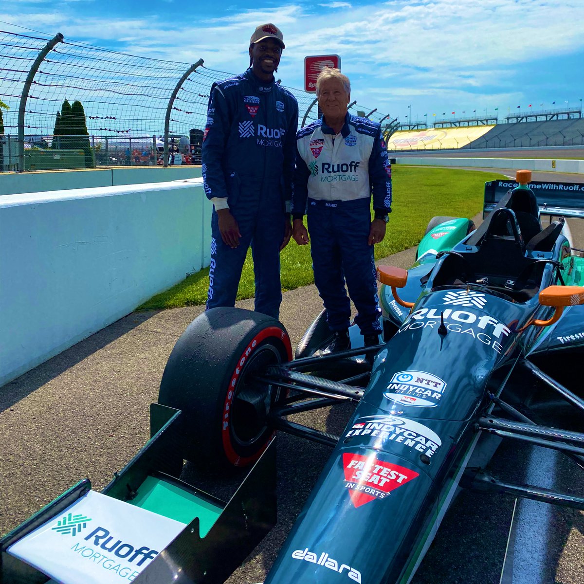 Before he paces the field on Sunday for the #Verizon200, @JustHolla7 got some pointers from a racing legend today. @MarioAndretti gave the @Pacers forward a ride in an @IndyCar 2-seater to get him ready for Sunday. #TheBrickyard | #NASCAR