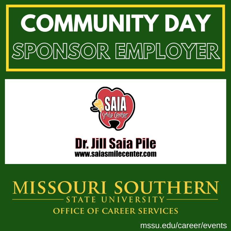 MSSUCareer's tweet photo. We’d like to thank Community Day Sponsor Saia Smile Center. Stop by their table on Wednesday the 18th from 10:30 – 1:00 on the Oval! https://t.co/aV8RNUu6h6