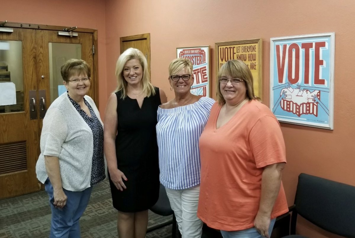 OfficialSOSIN's tweet photo. In South Bend, I caught up with #StJoeCounty Clerk Rita Glenn, Chief Deputy Clerk Terri Rethlake and Election Clerk Penny Stratton. Great to see you! #VoteIN https://t.co/h5o6yCqcwW