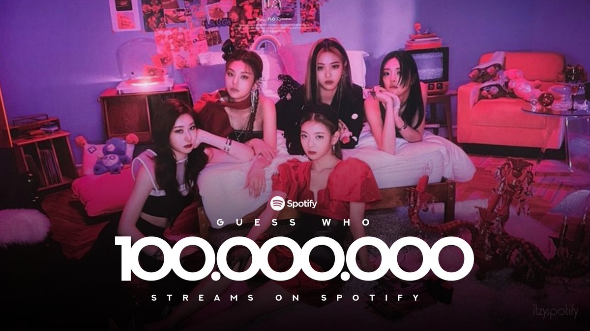ITZYSpotify's tweet photo. . @ITZYofficial "GUESS WHO" has reached 100 MILLION streams on Spotify!

— It's their fastest album in reach this mark. https://t.co/Q0i1E4Bsxf